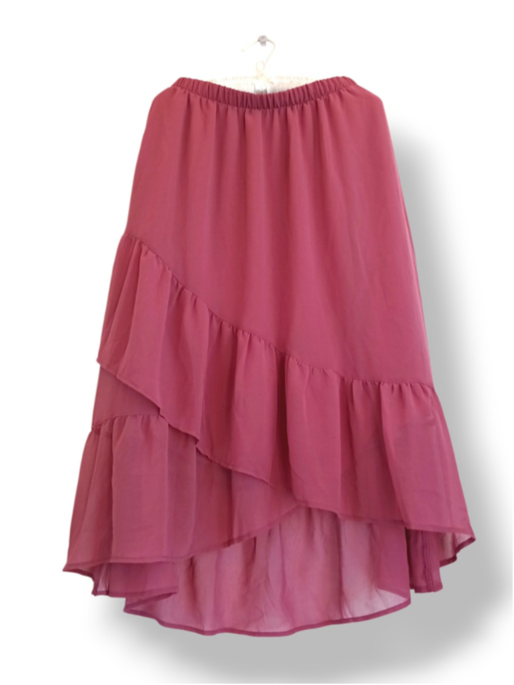 A New Day Dusty Pink Ruffle Skirt High Low Femme Romantic sheer flowy boho small